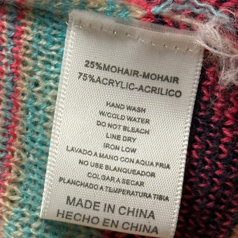 B Sharp Aztec Asymmetrical Hem Open Front Cardigan Mohair Blend Western Country